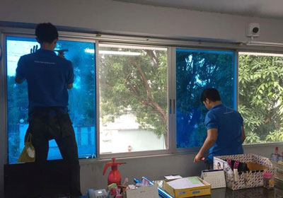 ตัวอย่างติดฟิล์มโรงงาน ฟิล์มสีฟ้า 4